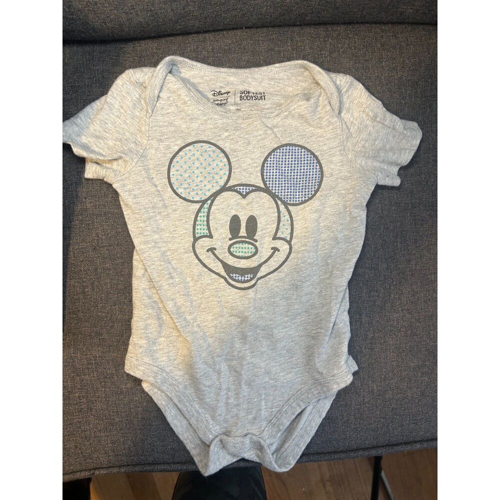 Disney Jumping Beans Baby 18 Months Mickey Mouse Grey Short Sleeve Bodysuit
